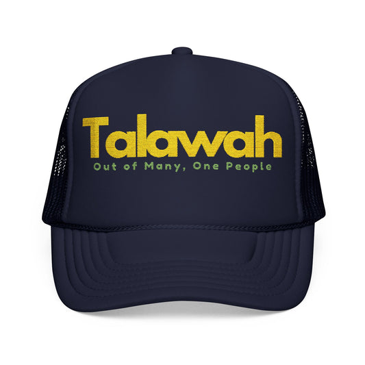 Talawah Embroidered Trucker Hat Bold Yellow Script Foam Cap