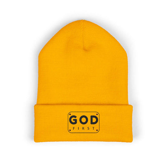 God First Embroidered Cuffed Beanie Faith-Inspired Winter Hat