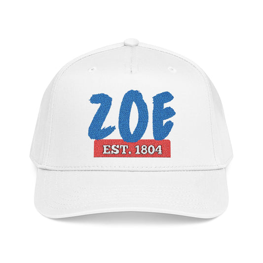 Baseball Cap Zoe EST. 1804 Vintage Script Patch Hat Embroidery
