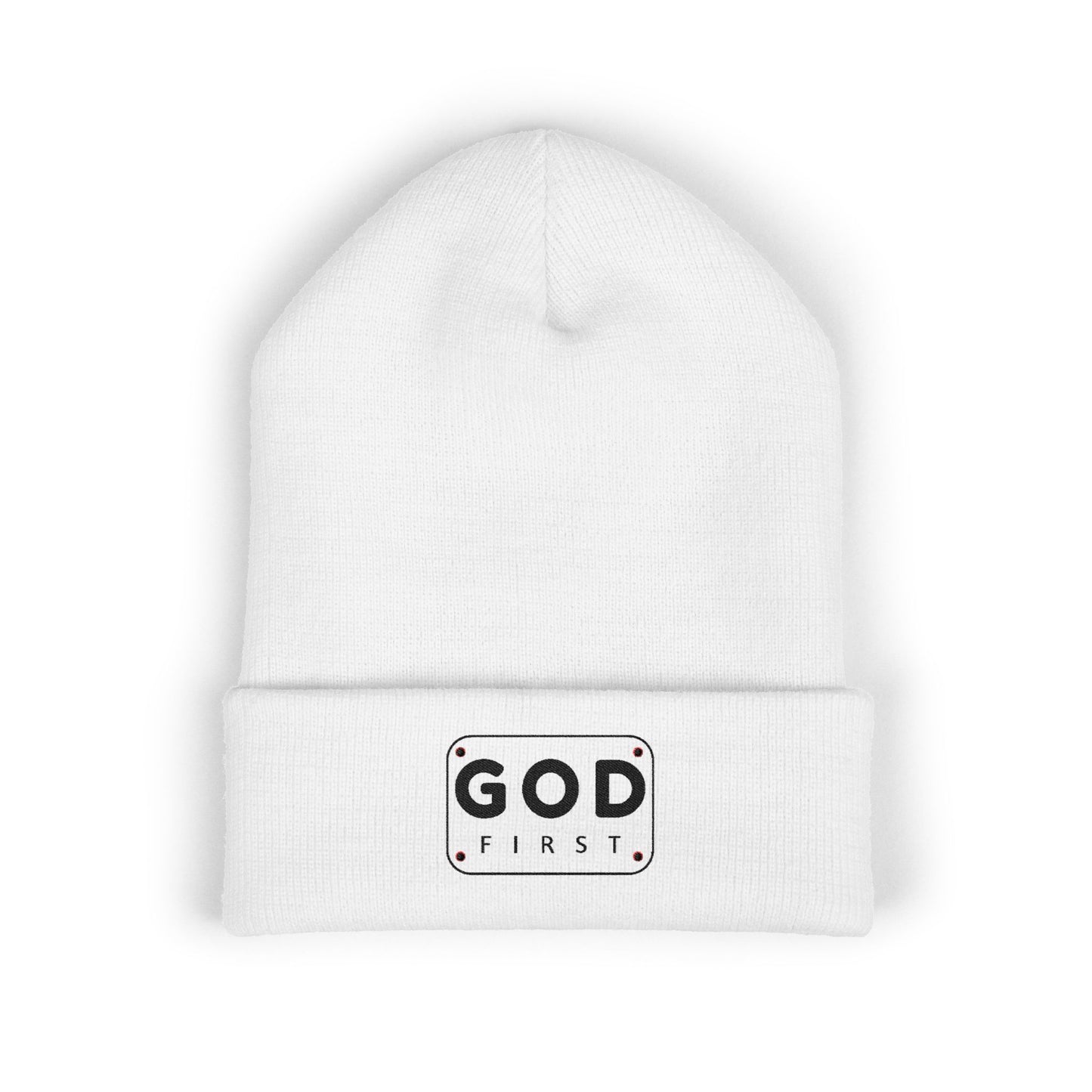 God First Embroidered Cuffed Beanie Faith-Inspired Winter Hat