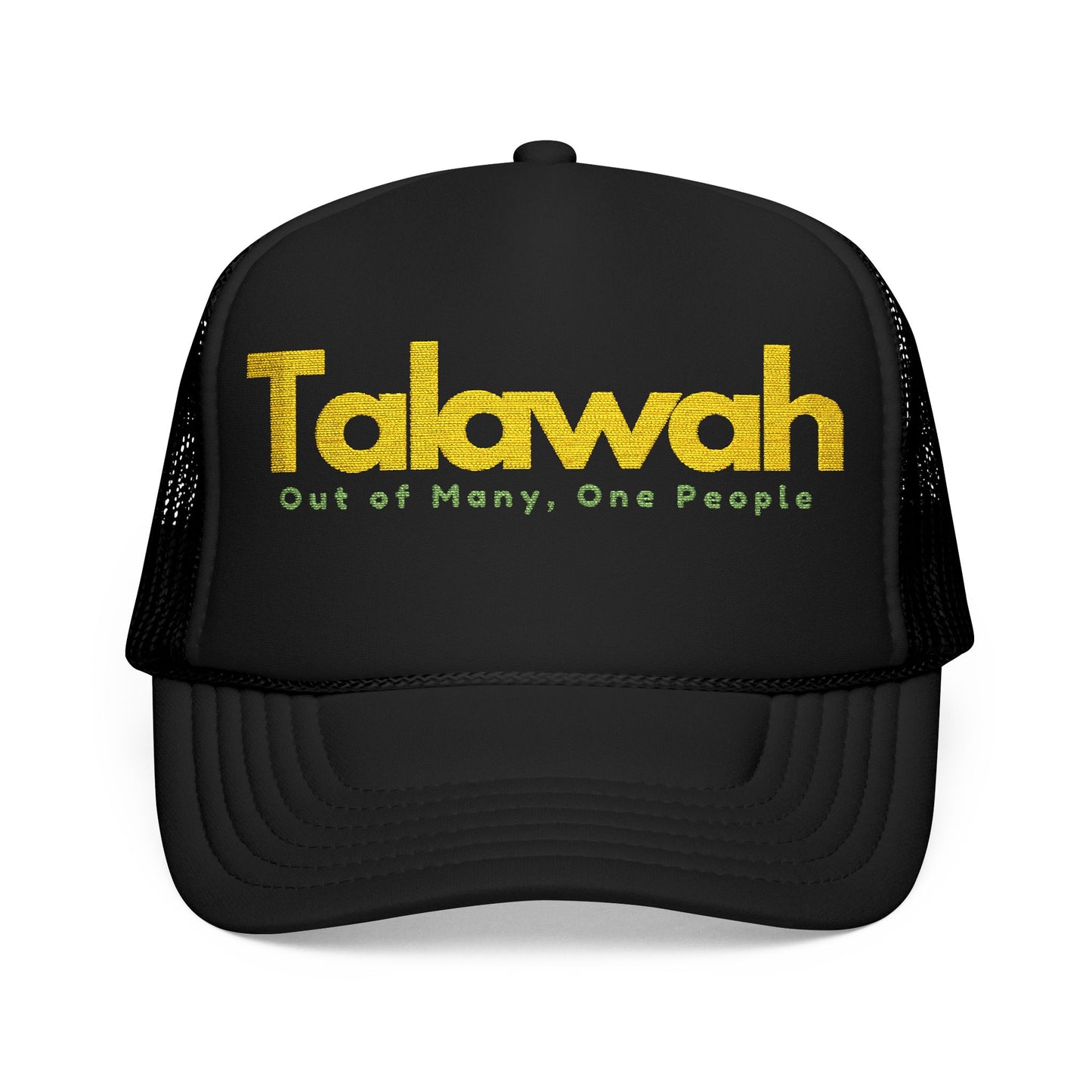 Talawah Embroidered Trucker Hat Bold Yellow Script Foam Cap