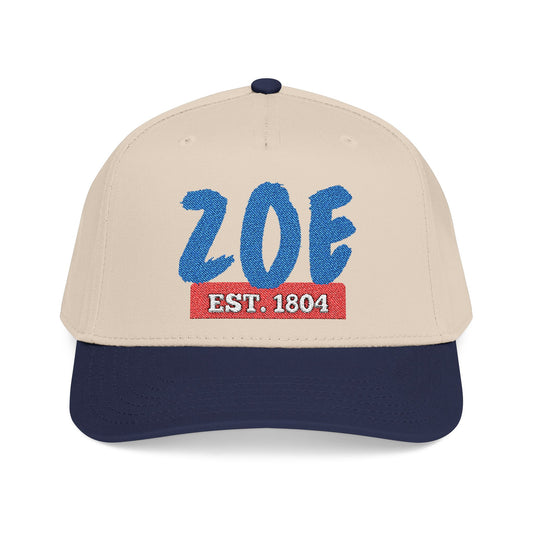 Baseball Cap Zoe EST. 1804 Vintage Script Patch Hat Embroidery