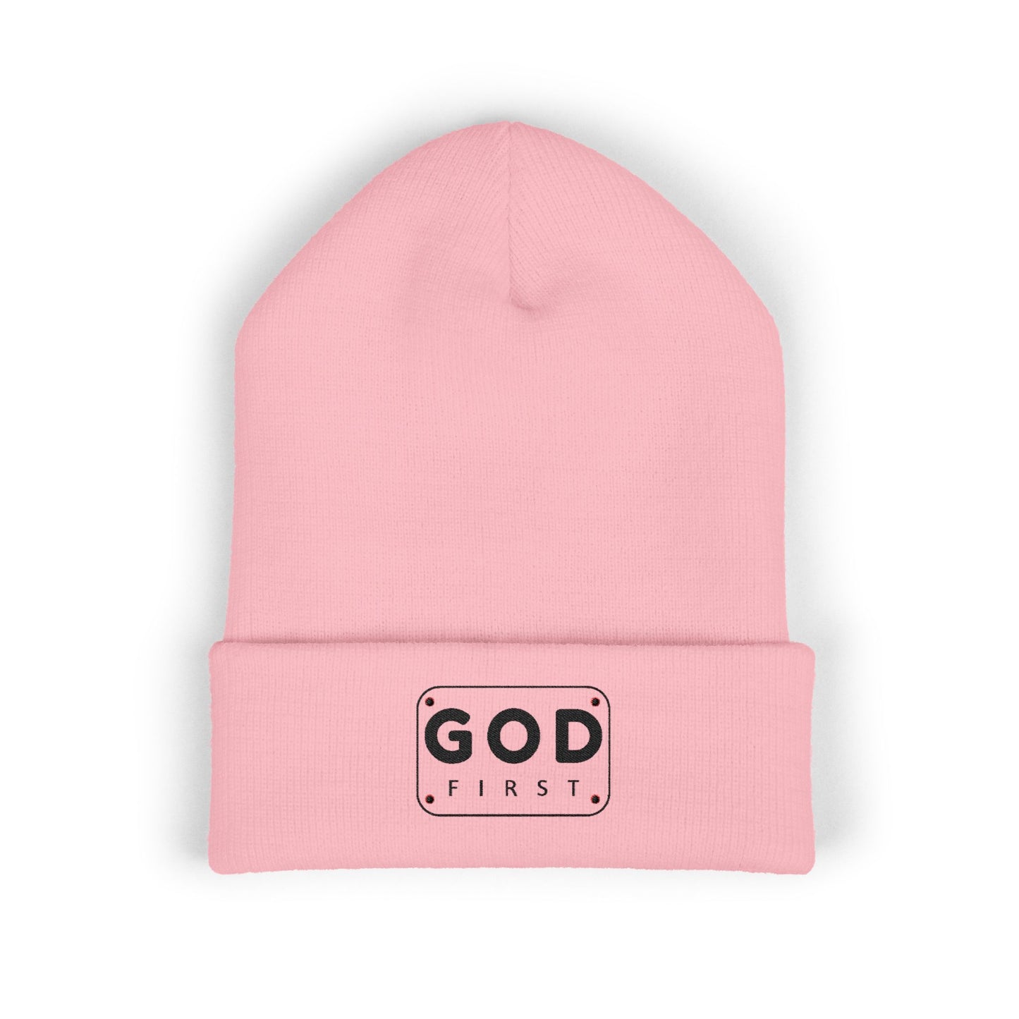 God First Embroidered Cuffed Beanie Faith-Inspired Winter Hat