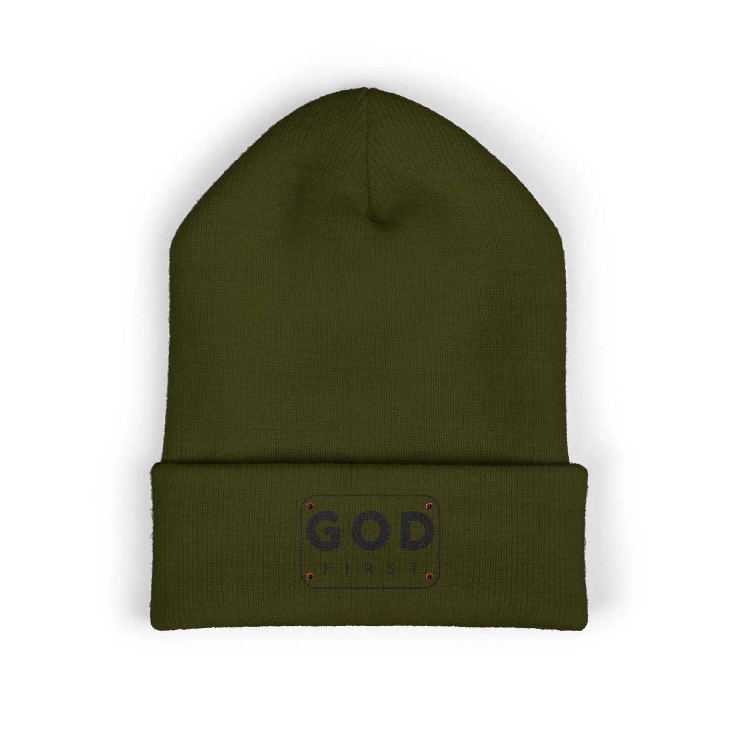 God First Embroidered Cuffed Beanie Faith-Inspired Winter Hat